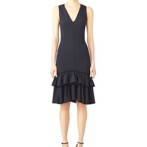 TOME NYC Ariel Navy Blue midi ruffle hem V-neck formal dress womens 6